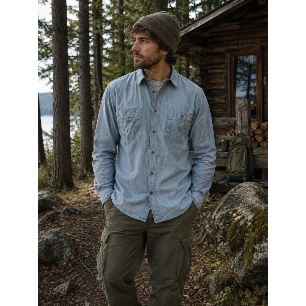 Horny Toad Men's Honcho Button Down Shirt Blue Organic Cotton Gorpcore Size S